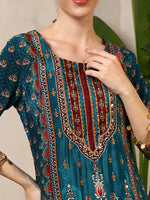 Serene Teal Crepe Kurta Set With Dupatta