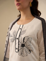 Sara Embroidered White Kurta Set With Dupatta