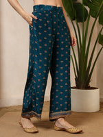 Serene Teal Crepe Kurta Set With Dupatta