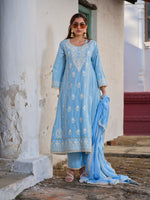 Saira Powder Blue Lucknowi Embroidered Kurta Set with Dupatta