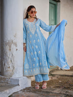 Saira Powder Blue Lucknowi Embroidered Kurta Set with Dupatta