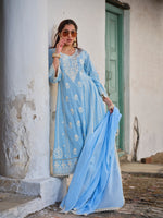 Saira Powder Blue Lucknowi Embroidered Kurta Set with Dupatta