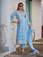 Saira Powder Blue Lucknowi Embroidered Kurta Set with Dupatta