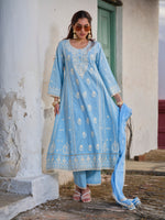 Saira Powder Blue Lucknowi Embroidered Kurta Set with Dupatta