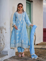 Saira Powder Blue Lucknowi Embroidered Kurta Set with Dupatta