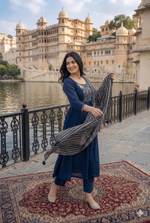 Zoya Midnight Blue Embroidered Kurta Set With Dupatta