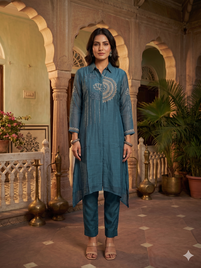 Aaira Deep Teal Embellished Co-ord Set