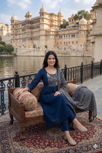 Zoya Midnight Blue Embroidered Kurta Set With Dupatta