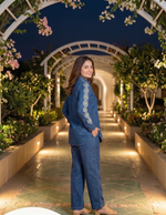 Inaaya Indigo Embroidered Cotton Denim Co-ord Set