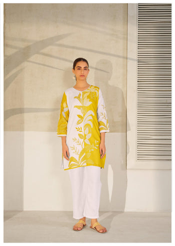 Yellow Dual Tone Cotton Blend Co-ord Set