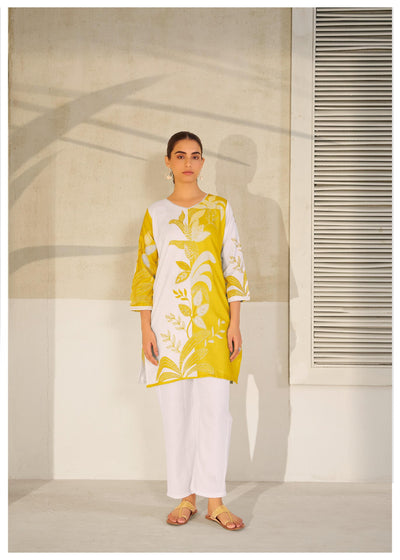 Yellow Dual Tone Cotton Blend Co-ord Set