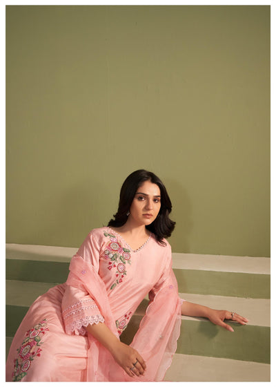 Rosella Embroiderd Silk Blend Kurta Set With Dupatta