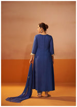 Blue Mirror Embroidered Silk Blend Kurta Set with Dupatta