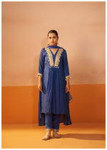 Blue Mirror Embroidered Silk Blend Kurta Set with Dupatta