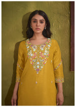 Daffodils Yellow Embroidered Silk Blend Kurta Set with Dupatta