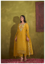 Daffodils Yellow Embroidered Silk Blend Kurta Set with Dupatta