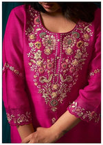 Pink Flower Embroidered Silk Blend Kurta Set with Dupatta