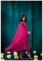 Pink Flower Embroidered Silk Blend Kurta Set with Dupatta