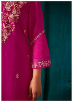 Pink Flower Embroidered Silk Blend Kurta Set with Dupatta