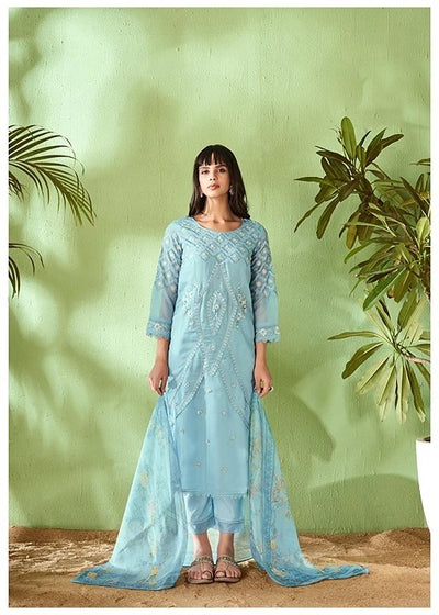 Asmani Silk Blend Straight Kurta Set with Dupatta