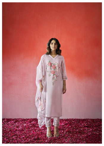 Peony Lavender Silk Blend Kurta Set with Dupatta