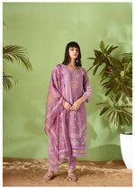 Purple Floral Work Kurta Set With Duppata