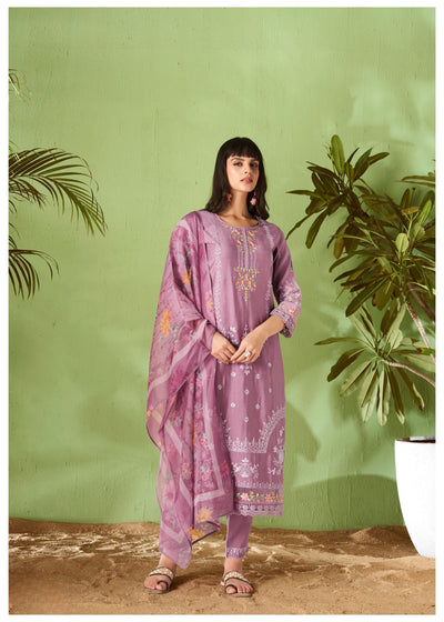 Purple Floral Work Kurta Set With Duppata