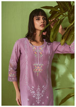 Purple Floral Work Kurta Set With Duppata