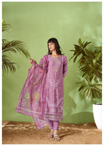 Purple Floral Work Kurta Set With Duppata