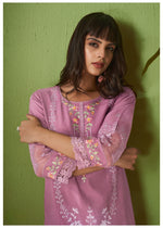 Purple Floral Work Kurta Set With Duppata