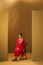 Red Embroidered Silk Blend Kurta set with Dupatta