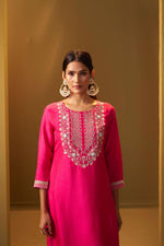 Pink Embroidered Silk Blend Kurta Set with Dupatta