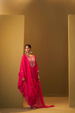 Pink Embroidered Silk Blend Kurta Set with Dupatta
