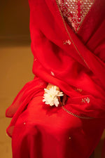 Red Embroidered Silk Blend Kurta set with Dupatta