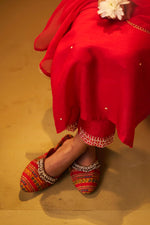 Red Embroidered Silk Blend Kurta set with Dupatta