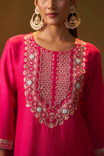 Pink Embroidered Silk Blend Kurta Set with Dupatta