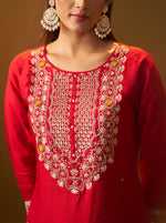 Red Embroidered Silk Blend Kurta set with Dupatta