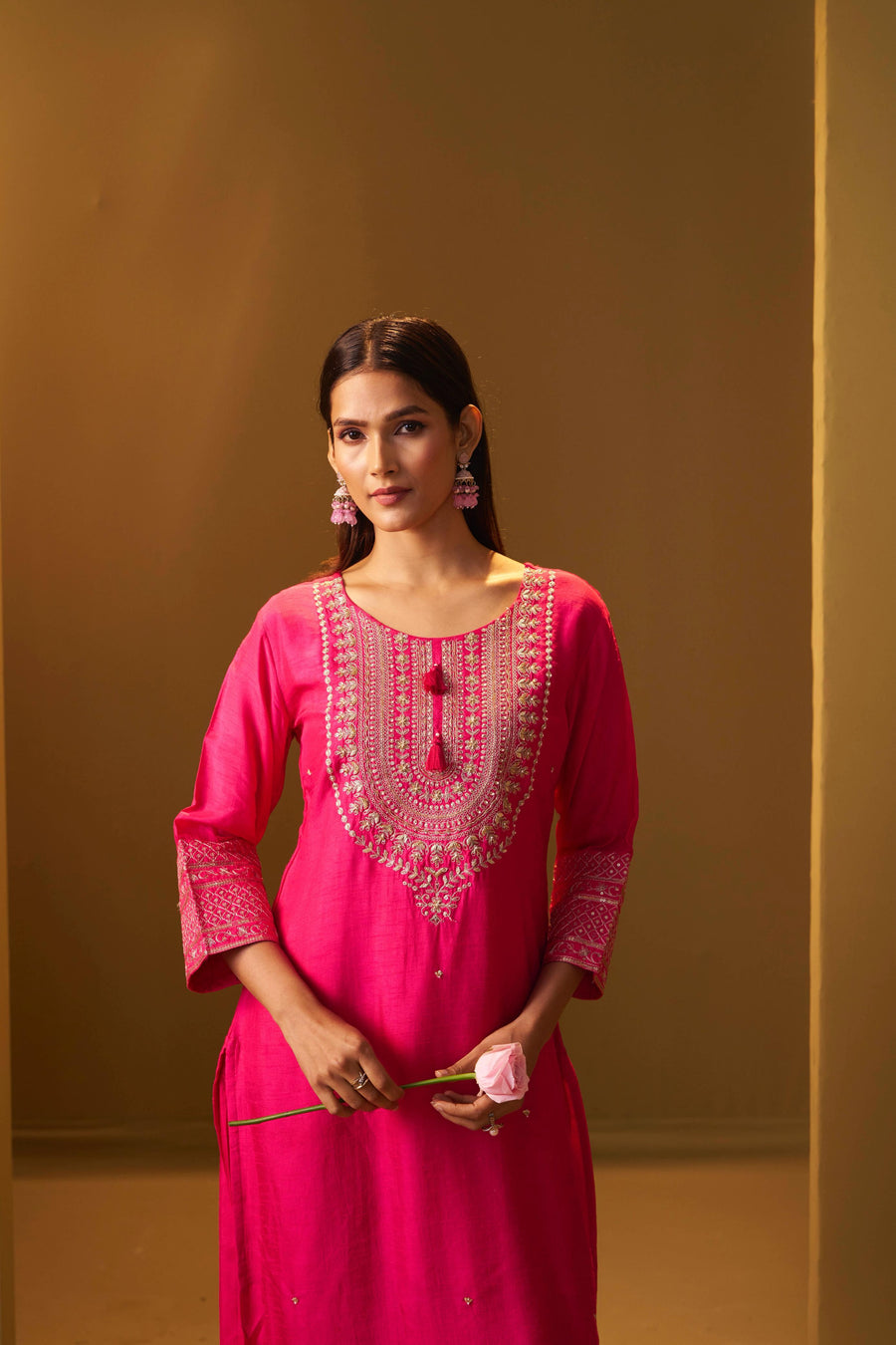Pink Yoke Design Silk Blend Kurta Set With Dupatta