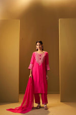 Pink Yoke Design Silk Blend Kurta Set With Dupatta