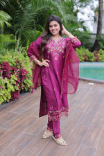 Jenab Purple Silk Blend Kurta Set with Dupatta