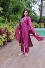 Jenab Purple Silk Blend Kurta Set with Dupatta