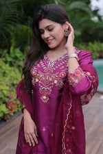 Jenab Purple Silk Blend Kurta Set with Dupatta
