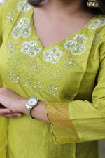 Mogra Green Silk Blend Kurta Set with Dupatta