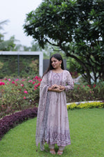 Beige Embroidered Anarkali Kurta Set With Dupatta