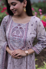 Beige Embroidered Anarkali Kurta Set With Dupatta