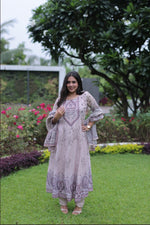 Beige Embroidered Anarkali Kurta Set With Dupatta