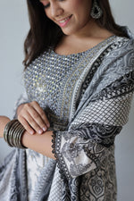 Black Stone Embroidered Silk Blend Kurta Set with Dupatta