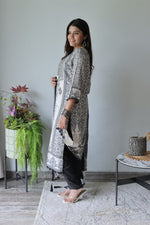 Black Stone Embroidered Silk Blend Kurta Set with Dupatta