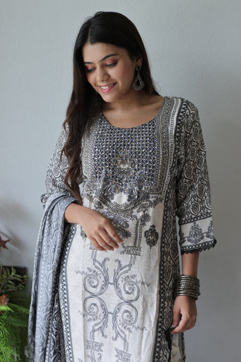 Tisha Black Stone Embroidered Kurta Set with Dupatta