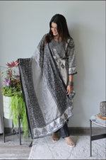 Black Stone Embroidered Silk Blend Kurta Set with Dupatta